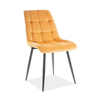 Minimalistyczne krzesło bez podłokietników CHIC VELVET to elegancka bryła, która tapicerowana jest tkaniną aksamitną BLUVEL 68 w ciemnożółtym...