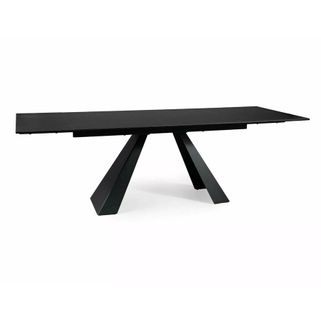 Wymiary: - długość: 160-240 cm - szerokość: 90 cm - wysokość: 76 cm   Materiał:  - blat: szkło hartowane + ceramika włoska Sahara Noir - stelaż:...