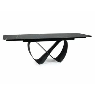 Wymiary: - długość: 160/240 cm - szerokość: 95 cm - wysokość: 76 cm   Materiał:  - blat: szkło hartowane + hiszpańska ceramika Azario Black -...