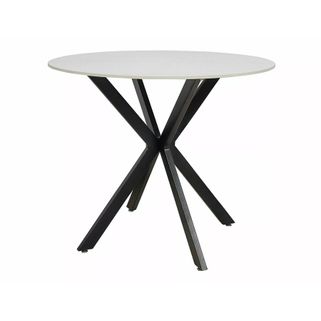 Wymiary: - średnica: 90 cm - wysokość: 75 cm   Materiał: - blat: ceramika z efektem marmuru - podstawa: metal   Kolor: biały/czarny