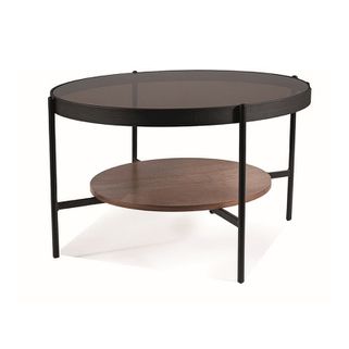 Wymiary: - długość: 74 cm - szerokość: 74 cm - wysokość: 43 cm   Materiał: - blat: szkło - półka: płyta MDF z okleiną - podstawa: metal   Kolor:...