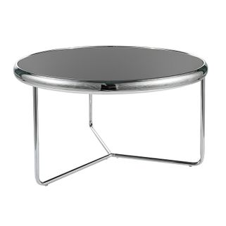 Wymiary: - średnica: 74 cm - wysokość: 40 cm   Materiał: - blat: szkło hartowane - podstawa: metal   Kolor: czarny/chrom