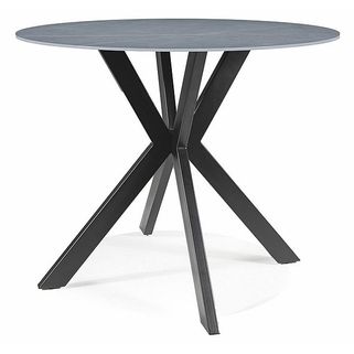 Wymiary: - średnica: 90 cm - wysokość: 75 cm   Materiał: - blat: ceramika z efektem marmuru (matowy) - podstawa: metal   Kolor: szary/czarny
