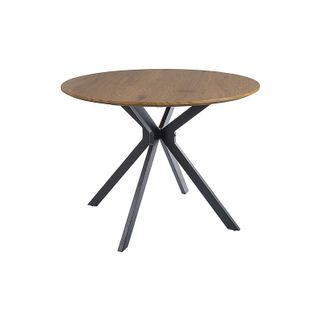 Wymiary: - średnica: 100 cm - wysokość: 76 cm   Materiał: - blat: mdf, okleina naturalna - stelaż: metal, czarny