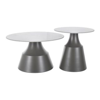 Wymiary: - średnica: 70 cm - wysokość: 40 cm   - średnica: 50 cm - wysokość: 50 cm Materiał: - blat: ceramika - stelaż: metal