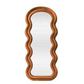 Wymiary: - szerokość: 70 cm - głębokość: 3 cm - wysokość: 160 cm   Materiał: - rama: tkanina velvet - podkład: płyta MDF - lustro