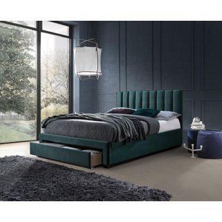 Wymiary: - długość: 214 cm - szerokość: 145 cm - wysokość: 111 cm - wymiary materaca: 140 x 200 cm   Materiał: - tkanina velvet - lite drewno...
