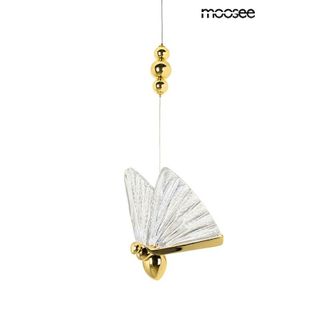 Designerski motyw lampy wykonany z aluminium w kolorze złotym z transparentnymi, kryształowymi skrzydłami. Na regulowanej lince mocującej znajduje się...