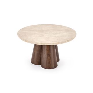Wymiary: - średnica: 80 cm - wysokość: 46 cm   Materiał: MDF okleinowany   Kolor: trawertyn / orzech