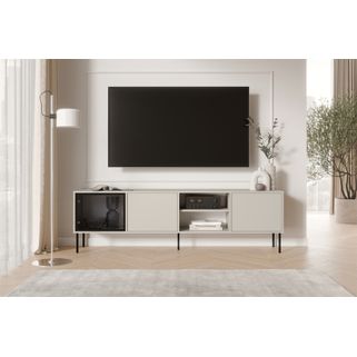 Szafka RTV 3-drzwiowa LINOA - kaszmir mat Szafka RTV Linoa 200 cm w odcieniu kaszmir mat to kwintesencja spokojnego minimalizmu i wyważonego designu. Jej...