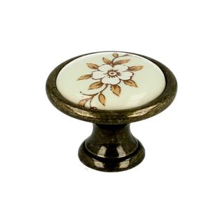 Gałka ROMANA 1700 - stary mosiądz, brązowy kwiat / fi 29 mm  Wymiary:- średnica: 29 mm - wysokość: 21,5 mm  Materiał:  - metal - porcelana  Kolor...