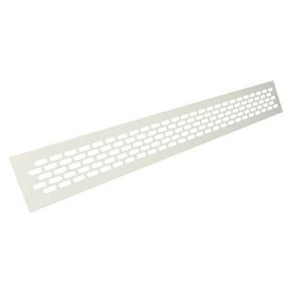 Kratka wentylacyjna 60 x 480 mm - biały   Wymiary: - długość: 1,65 cm - wysokość: 6,2 cm  - szerokość: 48 cm   Materiał: aluminium   Kolor: biały