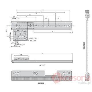 Pręt połączeniowy DZ61050 do mechanizmu stabilizacji  prowadnic DZ1316/1319 do drzwi chowanych w korpus mebla. Długość pręta 250cm do drzwi o wysokości...