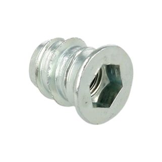 Mufa koł. M Siso - ocynk / M6x12 mm / fi 8 mm / 100 szt.    Mufa M umożliwia wkręcenie elementu z gwintem metrycznym w płytę lub w drewno.    Wymiary...