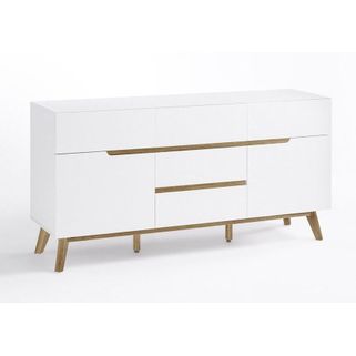 Wymiary: - szerokość 145 cm - głębokość 40 cm - wysokość 76 cm   Maksymalne obciążenie: 30 kg   Materiał: - lakier biały mat - nogi: dąb lity -...