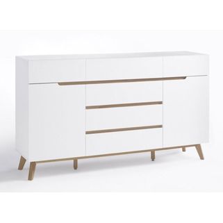 Wymiary: - szerokość 169 cm - głębokość 40 cm - wysokość 101 cm   Maksymalne obciążenie: 40 kg   Materiał: - lakier biały mat - nogi: dąb lity -...