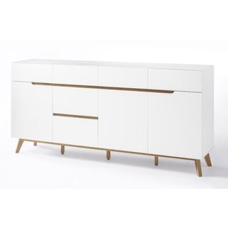 Wymiary: - szerokość 193 cm - głębokość 40 cm - wysokość 95 cm   Maksymalne obciążenie: 40 kg   Materiał: - lakier biały mat - nogi: dąb lity -...