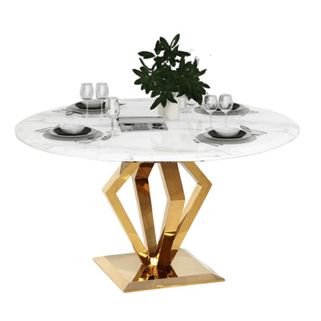 Stół okrągły ENZO GOLD 130 cm - biały/złoty Okrągły stół Enzo Gold to wyjątkowo elegancka konstrukcja, która efektownie będzie się prezentowała w...
