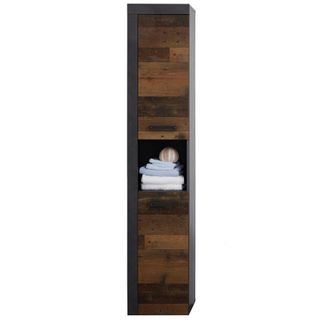 Wymiary: - szerokość 36 cm  - głębokość 31 cm  - wysokość 184 cm    Materiał: - korpus/aplikacje: melamina szara matera - front: folia drewno...