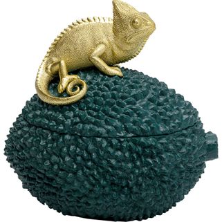 Wymiary: - szerokość: 19,5 cm - głębokość: 15,5 cm - wysokość: 19,5 cm   Waga: 1,5 kg   Materiał: polirezyna   Kolor: zielony/złoty