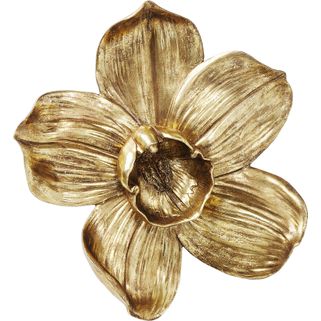 Pięknie wykonany, błyszczący złoty kwiat orchidei ma atrakcyjne i eleganckie antyczne wykończenie. Pączek i płatki złotej dekoracji ściennej są...