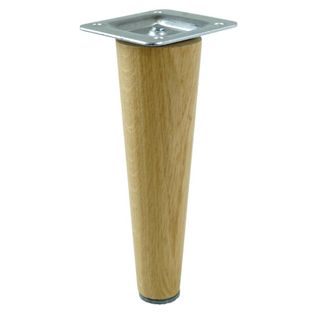 Noga dębowa z blachą montażową - lakier bezbarwny / stożek wys. 15 cm    Noga dębowa lakierowana toczona prosta, wykonana w kształcie stożka, ze...