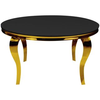 Wyjątkowy stół do salonu nawiązujący designem do stylistyki baroku. Szklany hartowany blat został osadzony na złotej ramie którą podtrzymują gięte,...