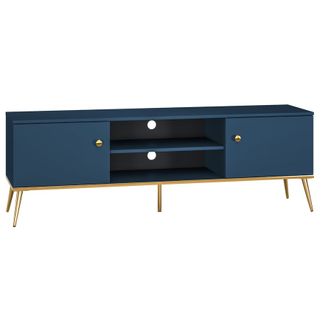 Wymiary: - szerokość: 160 cm - głębokość: 40 cm - wysokość: 53 cm    Materiał: - płyta laminowana - obrzeże ABS - metal   Kolor: granatowy/złoty...