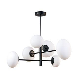 Lampa wisząca OMI 1196 - czarny     Wymiary: - szerokość: 55 cm - głębokość: 50 cm - wysokość: 55 cm   Materiał: - metal - szkło   Kolor: czarny...