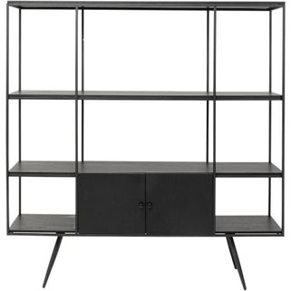 Wymiary: - szerokość: 180 cm - głębokość: 45 cm - wysokość: 183 cm Materiał:  - płyta MDF fornirowana - stal malowana proszkowo
