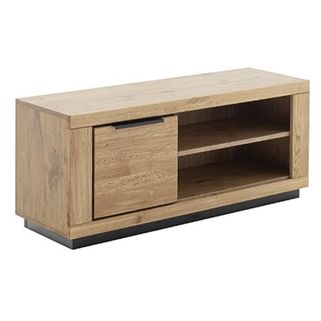 Wymiary: - szerokość: 123 cm - głębokość: 40 cm - wysokość: 52 cm   Materiał:  - korpus: folia w optyce dębu - front: dąb lity olejowany  ...