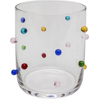 Szklanka PARTY DOTS - multikolor    Wymiary: - szerokość: 8,1 cm - głębokość: 8,1 cm - wysokość: 8,8 cm   Pojemność: 300 ml   Waga: 0,12 kg   ...