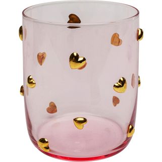 Szklanka PARTY HEARTS - różowy/złoty    Wymiary: - szerokość: 8,1 cm - głębokość: 8,1 cm - wysokość: 8,8 cm   Pojemność: 300 ml   Waga: 0,12 kg...