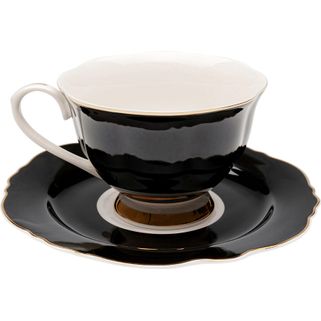 Filiżanka ze spodkiem HARLEQUIN 180 ml - czarny Wymiary: - szerokość: 15,7 cm - głębokość: 9,8 cm - wysokość: 6,5 cm - pojemność: 180 ml Materiał:...