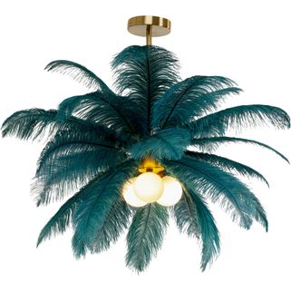 Lampa wisząca FEATHER PALM - zielony Wymiary: - średnica: 87 cm - wysokość: 62 cm - podsufitka: śr. 12 cm / wys. 2,5 cm   Materiał:  - szkło - mosiądz...