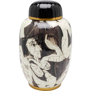 Pojemnik dekoracyjny z pokrywką LA SPEZIA 30 cm - czarno-biały Wymiary: - średnica: 18 cm - wysokość: 30 cm Materiał: - porcelana lakierowana - naklejka...