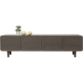Szafka RTV 4-drzwiowa DIVINE - brązowy    Wymiary: - szerokość: 200 cm - głębokość: 42 cm - wysokość: 56,5 cm   Materiał: - korpus / panel tylny:...