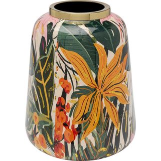 Wazon JUNGLE 33 cm - wielokolorowy Wymiary: - średnica: 27 cm - wysokość: 33 cm Materiał:  - stal emaliowana - stal pokryta mosiądzem Informacje...