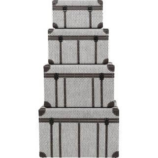 Zestaw 4 kufrów ESPRESSO - czarno-biały Wymiary: - mały kufer: 40,5 x 22,5 x 22,5 cm - średni mniejszy kufer: 48,5 x 28,5 x 28,5 cm - średni większy...