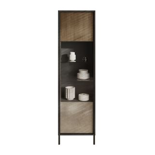 Wymiary: - szerokość: 55 cm - głębokość: 40 cm - wysokość: 203 cm Materiał:  - korpus: laminat lava - front: laminat beżowy (argilla), aplikacja...