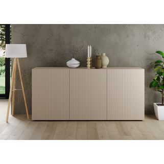Wymiary: - szerokość: 181 cm - głębokość: 42 cm - wysokość: 84 cm Materiał: - korpus: płyta laminowana, kaszmir - front: MDF, folia kaszmir mat...