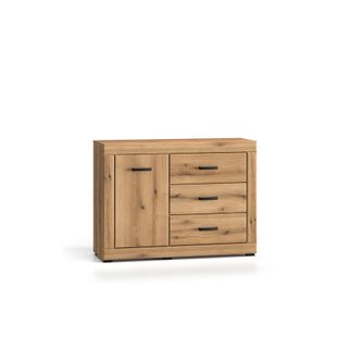Wymiary:  - szerokość: 116 cm - głębokość: 40 cm - wysokość: 85 cm   Materiał:  - korpus: płyta laminowana - front: płyta MDF Kolor: dąb Evoke...