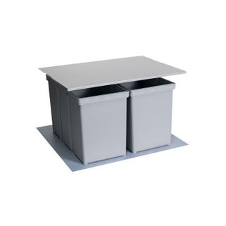 Wymiary: - szerokość: 456 mm - głębokość: 456 mm - wysokość: 320 mm Materiał: tworzywo sztuczne Kolor: szary Ilość pojemników: 2 x 17l + 2 x 8l...