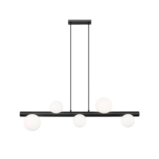 Lampa wisząca FORES P0574-05N-P7AA - czarny Wymiary: - szerokość: 105 cm - głębokość: 15 cm - wysokość: 43-142 cm   Materiał: - metal - szkło  ...