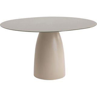 Stół owalny TERRY 140x120 - szary Wymiary: - długość: 140 cm - szerokość: 120 cm - wysokość: 76 cm - grubość blatu: 8 mm Materiał:  - blat: szkło...