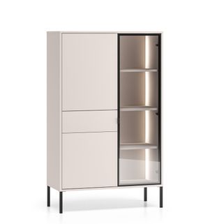 Wymiary:  - szerokość: 92 cm - głębokość: 40 cm - wysokość: 150 cm   Materiał:  - korpus: płyta laminowana - front: płyta laminowana / szkło...