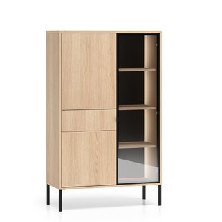 Wymiary:  - szerokość: 92 cm - głębokość: 40 cm - wysokość: 150 cm   Materiał:  - korpus: płyta laminowana - front: płyta laminowana / szkło...