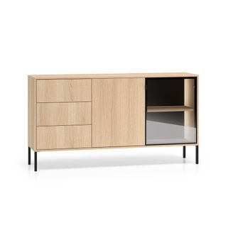 Wymiary:  - szerokość: 160 cm - głębokość: 40 cm - wysokość: 86 cm   Materiał:  - korpus: płyta laminowana - front: płyta laminowana / szkło...