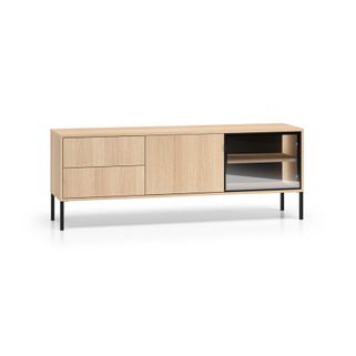 Wymiary:  - szerokość: 160 cm - głębokość: 40 cm - wysokość: 59 cm   Materiał:  - korpus: płyta laminowana - front: płyta laminowana / szkło...