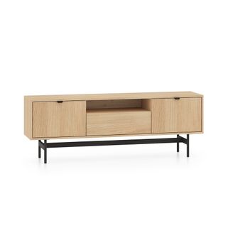 Wymiary:  - szerokość: 150 cm - głębokość: 33 cm - wysokość: 53 cm   Materiał:  - korpus / front: płyta laminowana - obrzeże: ABS - podstawa /...